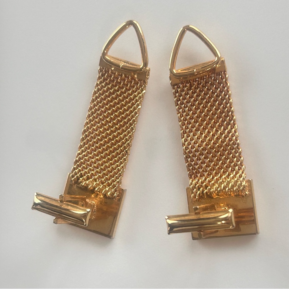 Vintage Gold Tone Etched Geometric Burst Design Mesh Wrap Cufflinks Unbranded - Picture 7 of 9